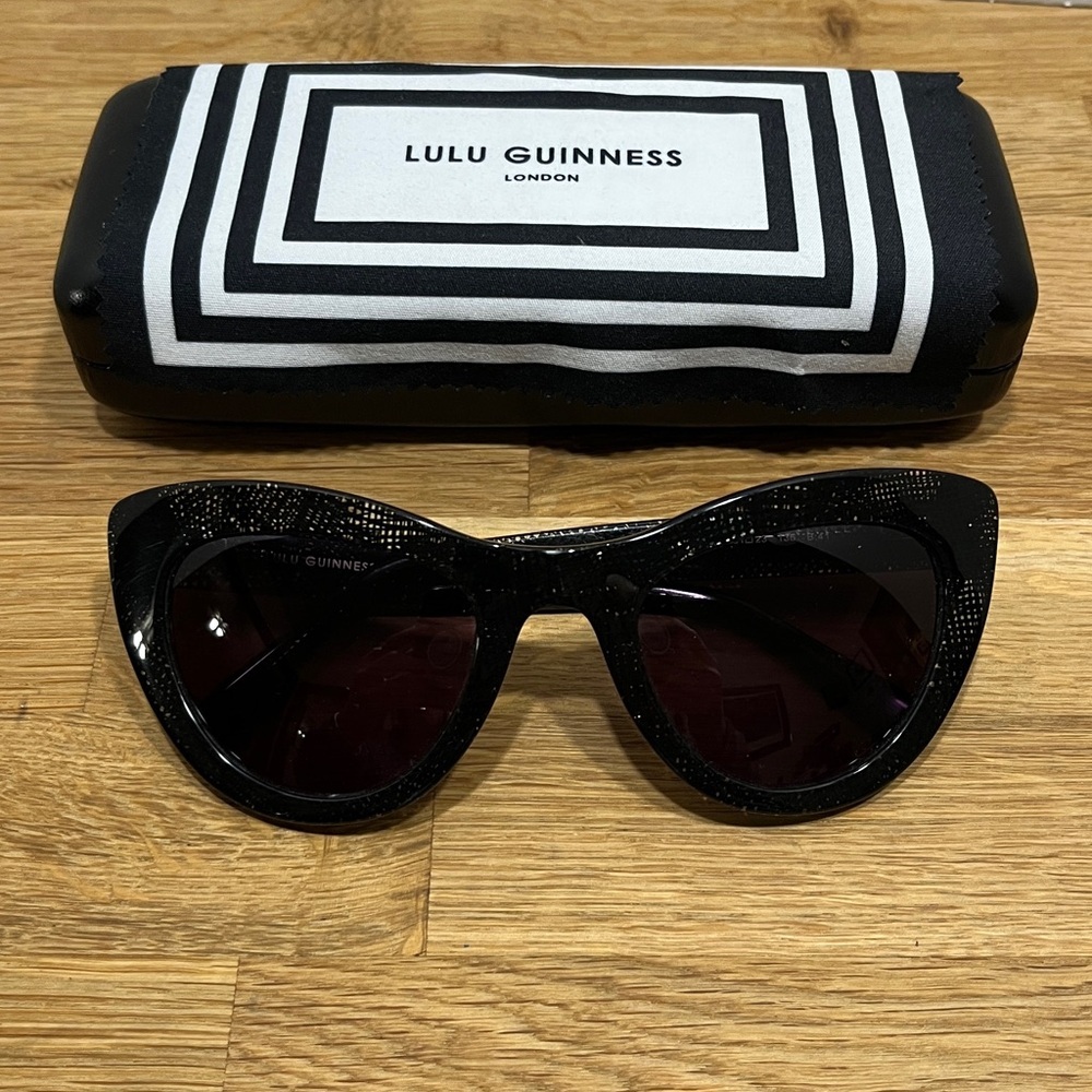 Lulu Guinness L151 Black & Silver Cat Eye Sunglasses with Case